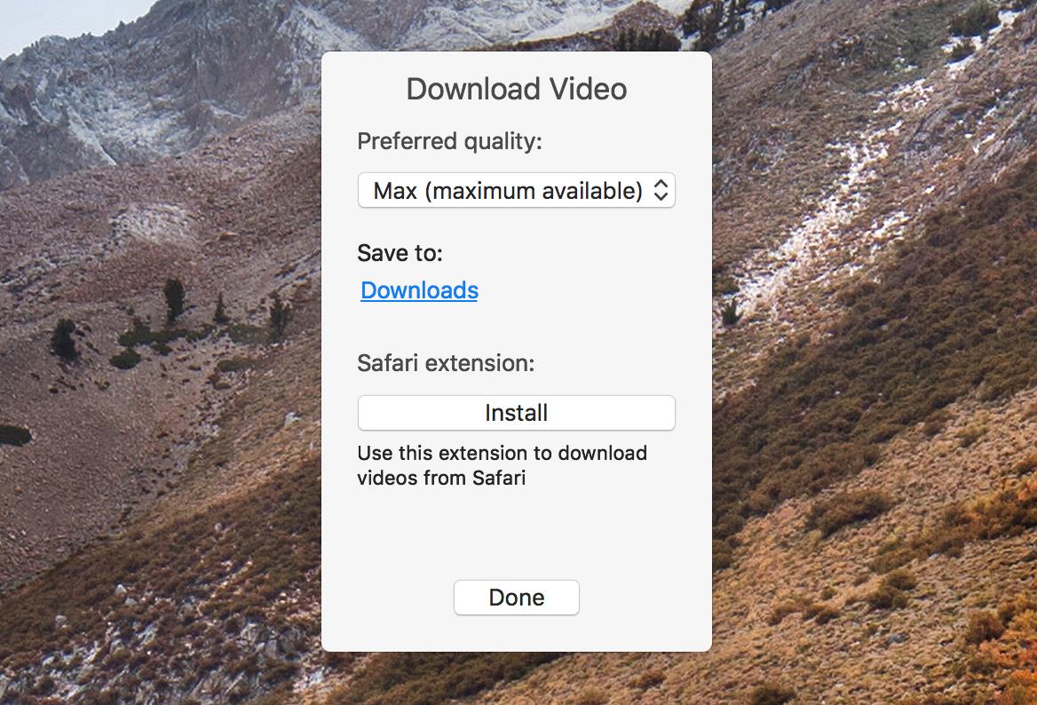 Download Video settings screen