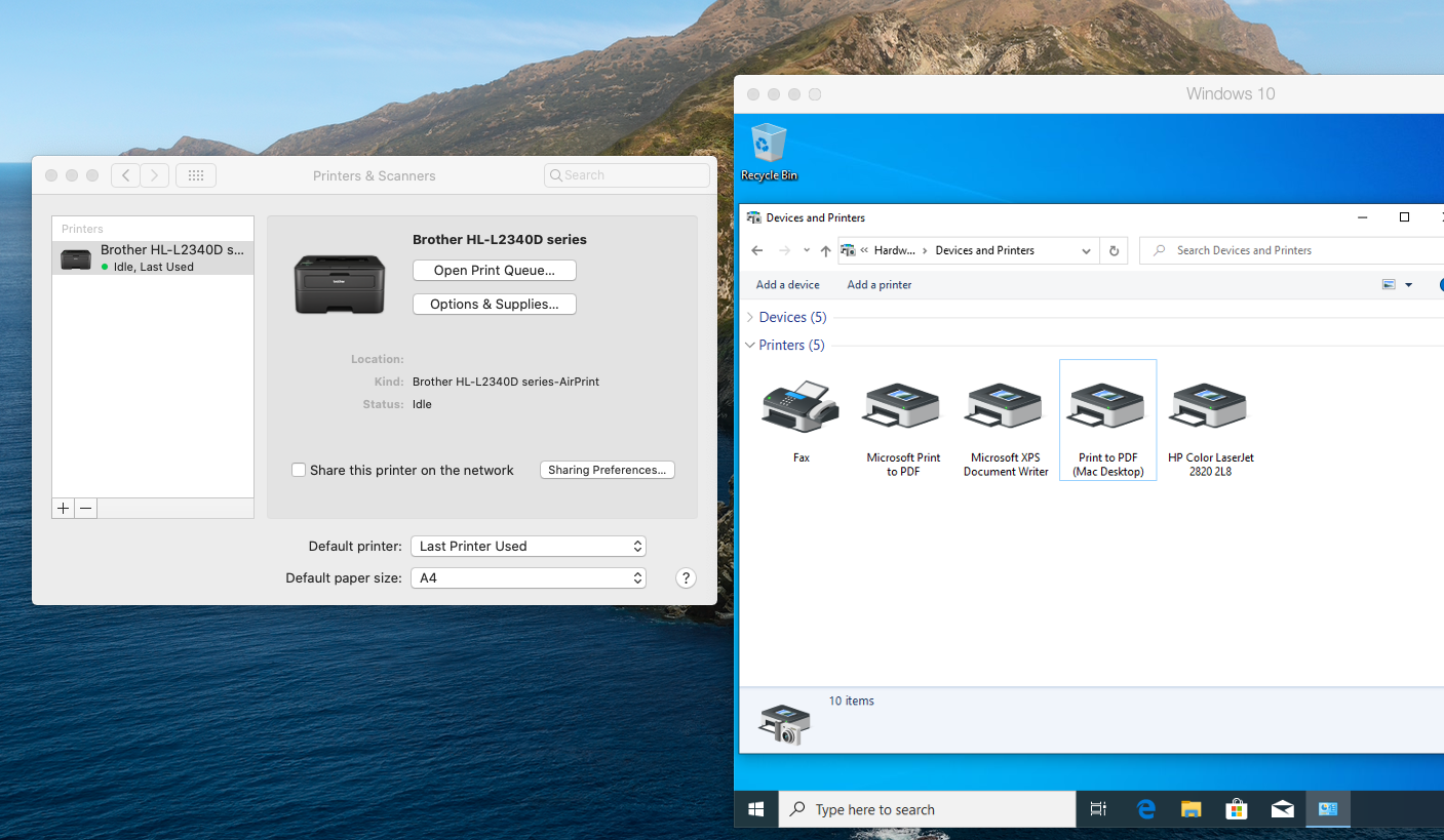 share printer windows 10 to mac