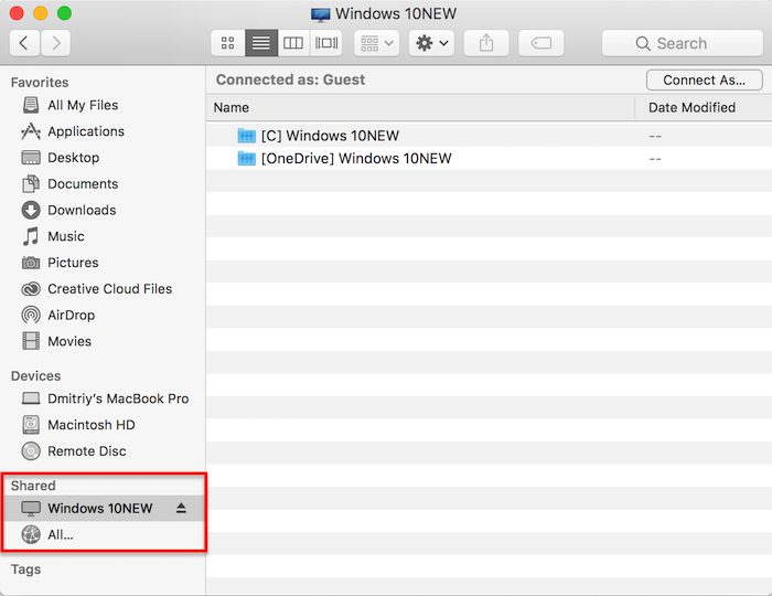 parallels access windows files from osx