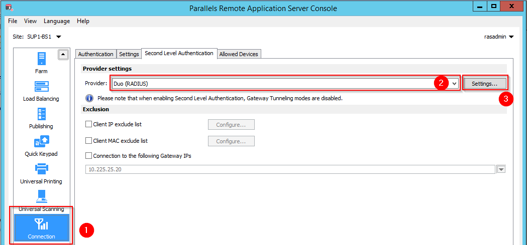 parallels client configure port