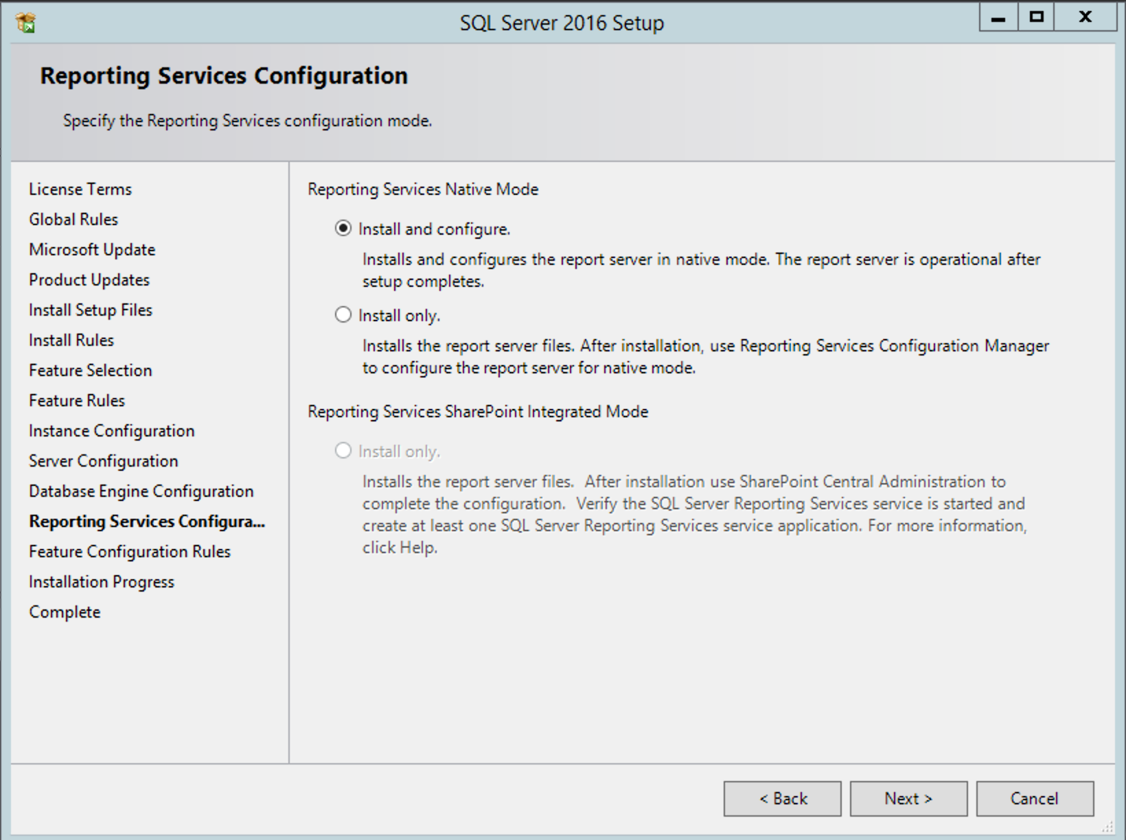 After file. Reporting services. Configuration settings for a native Mode Report Server.