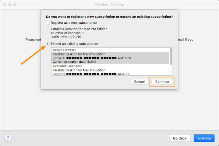 transfer parallels license to another mac