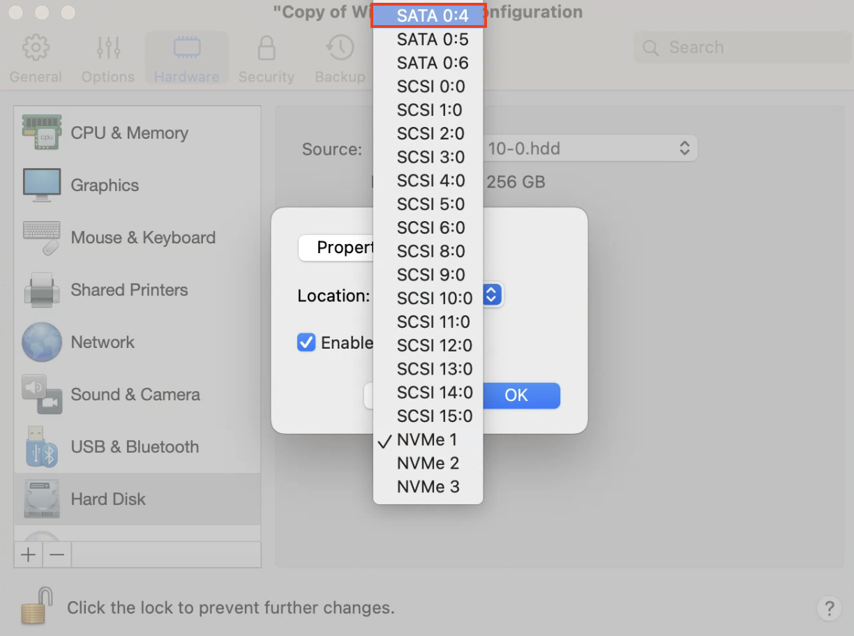 Modify Hard Disk Location settings