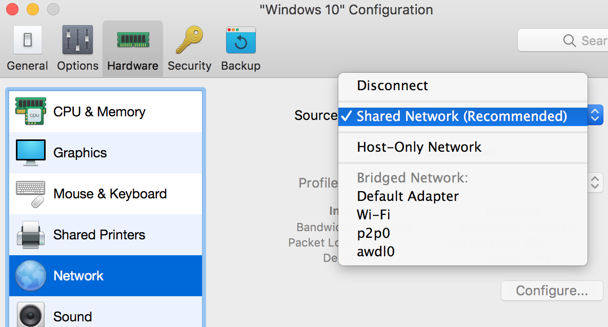 parallels bridged network