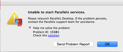 unable to start parallels desktop. spinning wheel.