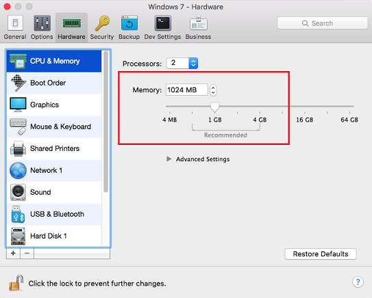 how much ram parallels windows for mac