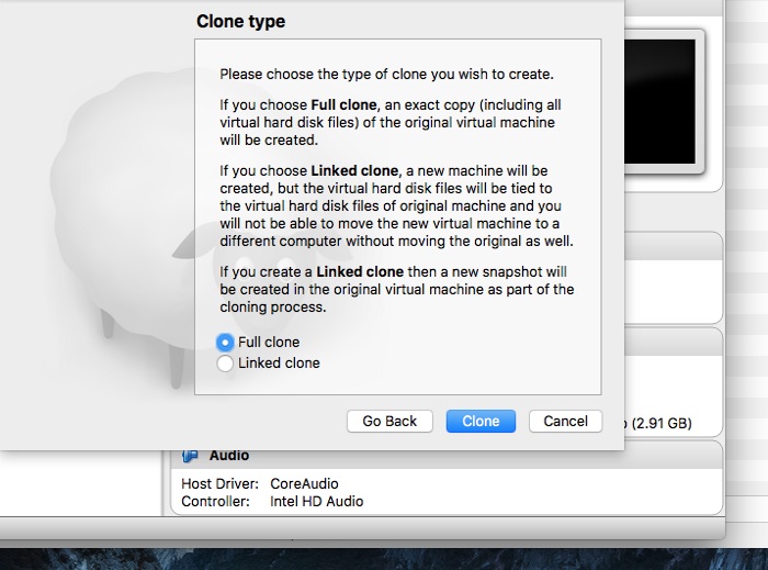 create a clone of mac for virtualbox