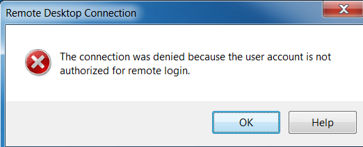 User authorization failed. The connection was denied because the user account is not authorized for Remote login. Access is denied при подключении RDP. Current user account does not have. Permission denied.