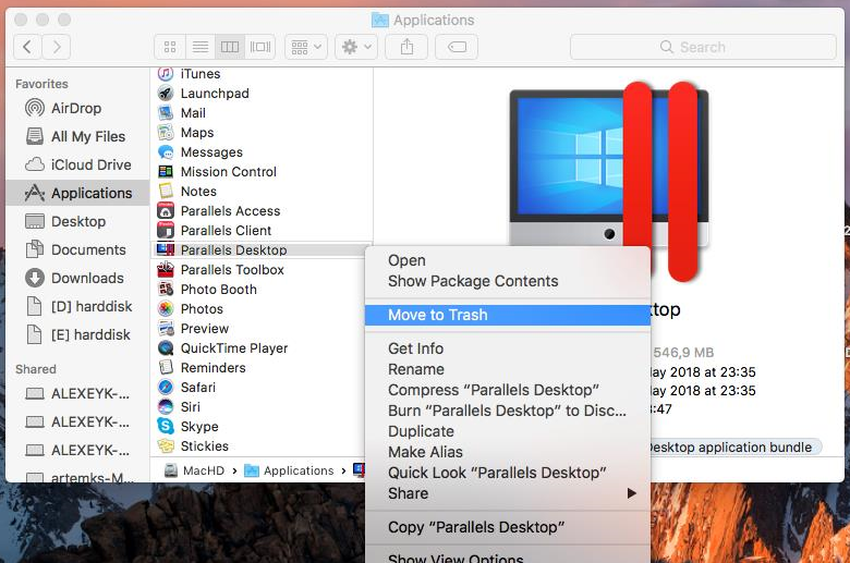 delete parallels from mac