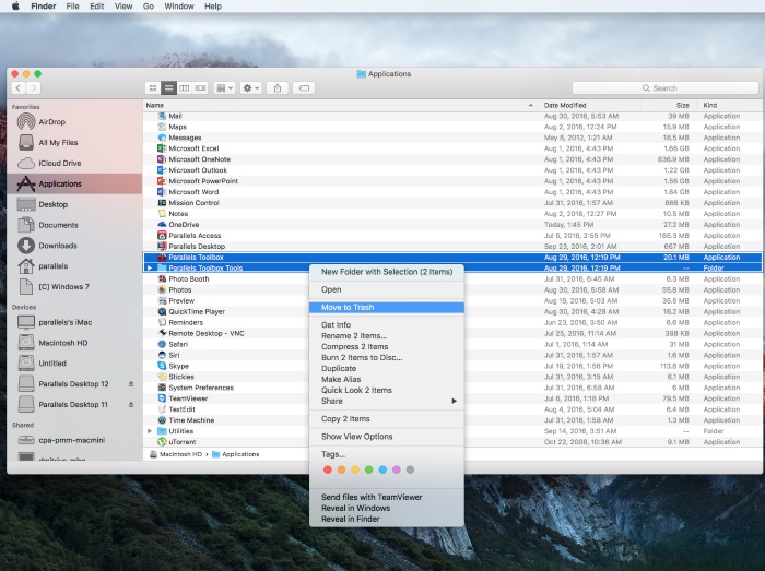 delete parallels from mac