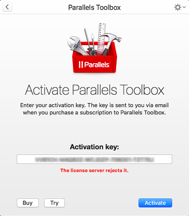 parallels toolbox not active