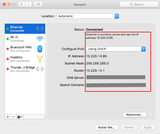 mac os x uses the network connection tool for configuring